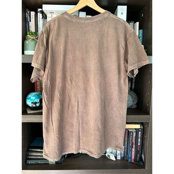 🐿️ NWOT Nirvana Smiley Face Mineral Wash Brown Graphic Short Sleeve Tee Large - Picture 2 of 7